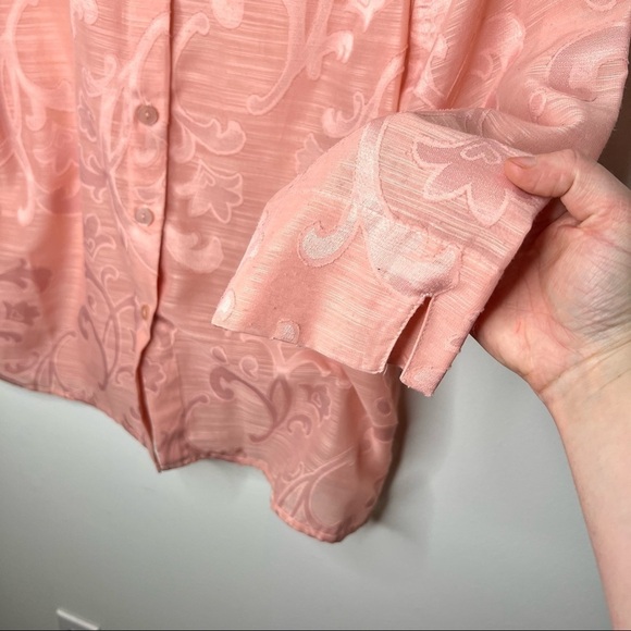 Vintage Alfred Dunner Button Up Scrollwork Blush Sheer Top Blouse Size 6 Petite - Picture 8 of 16